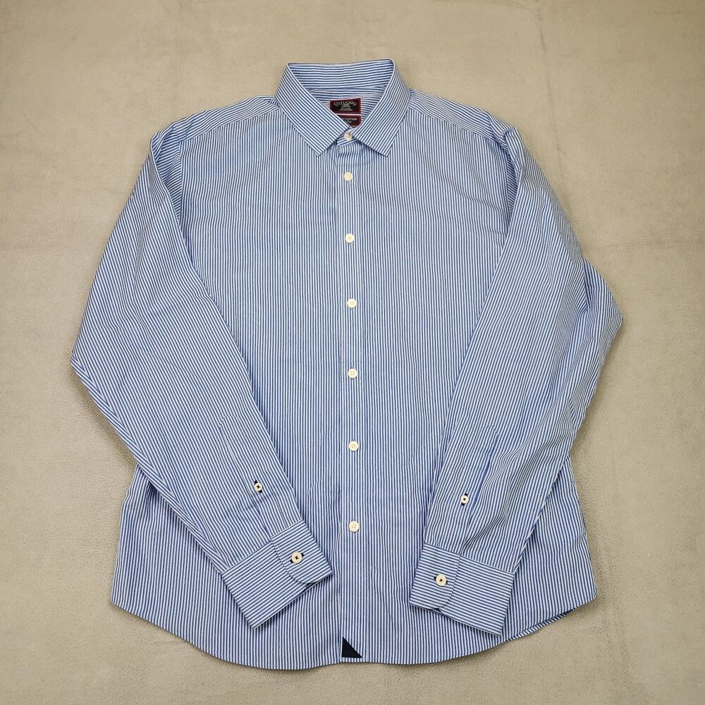 UNTUCKit Button Up Shirt Men's L Blue Striped Long Sleeve Wrinkle Free Two Ply